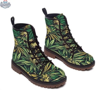 White vegan Martin short boots from Jane Dope Big Buds Dope Martens collection, featuring all-over print and stylish, comfortable design.