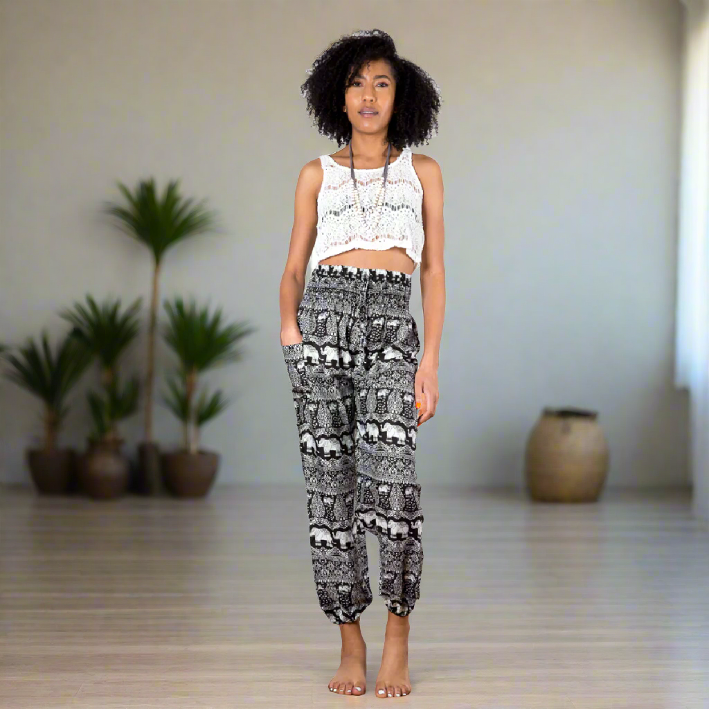 Black and White Elephant Pants for Comfortable Bali Style - Shopthatapp.ca