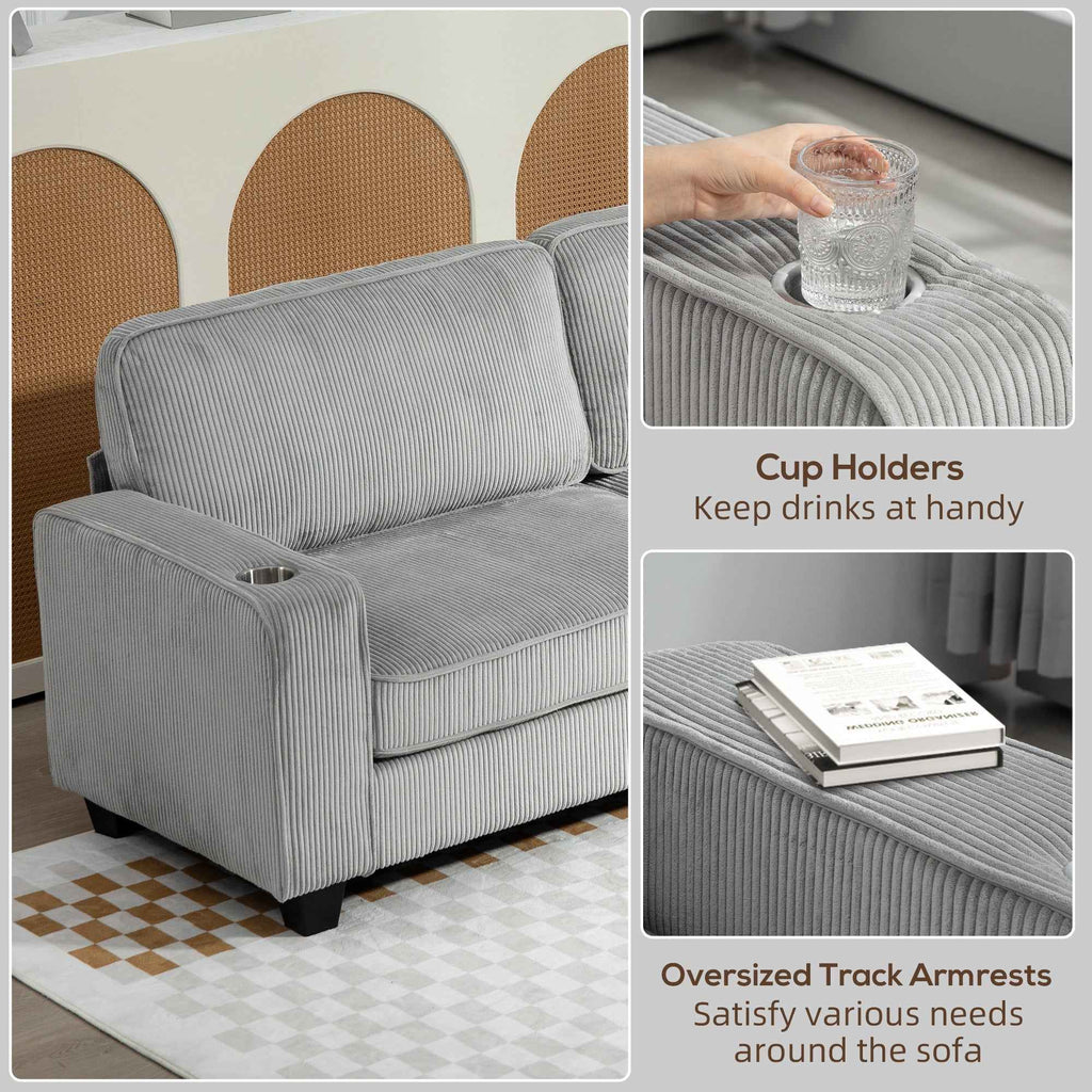 Laura Upholstered Sofa with Cup Holders-Light Grey