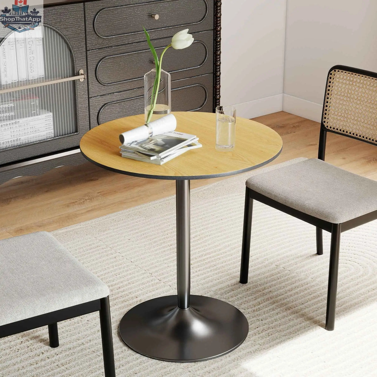 Avis 27.6-inch modern wooden dining table with steel base, natural finish, from SLOTH Nation, ideal for contemporary kitchen and dining spaces.