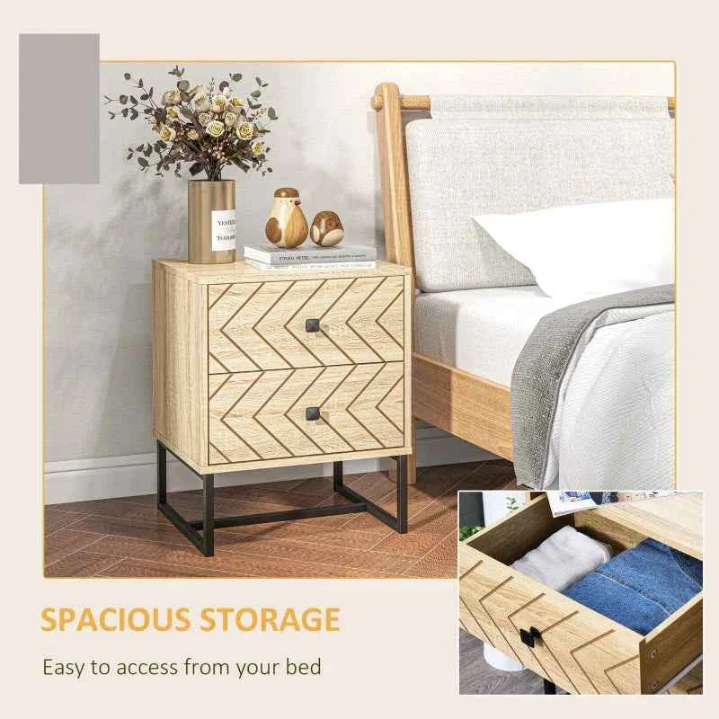 Gabi Modern Nightstand with Drawers and Metal Legs-Natural