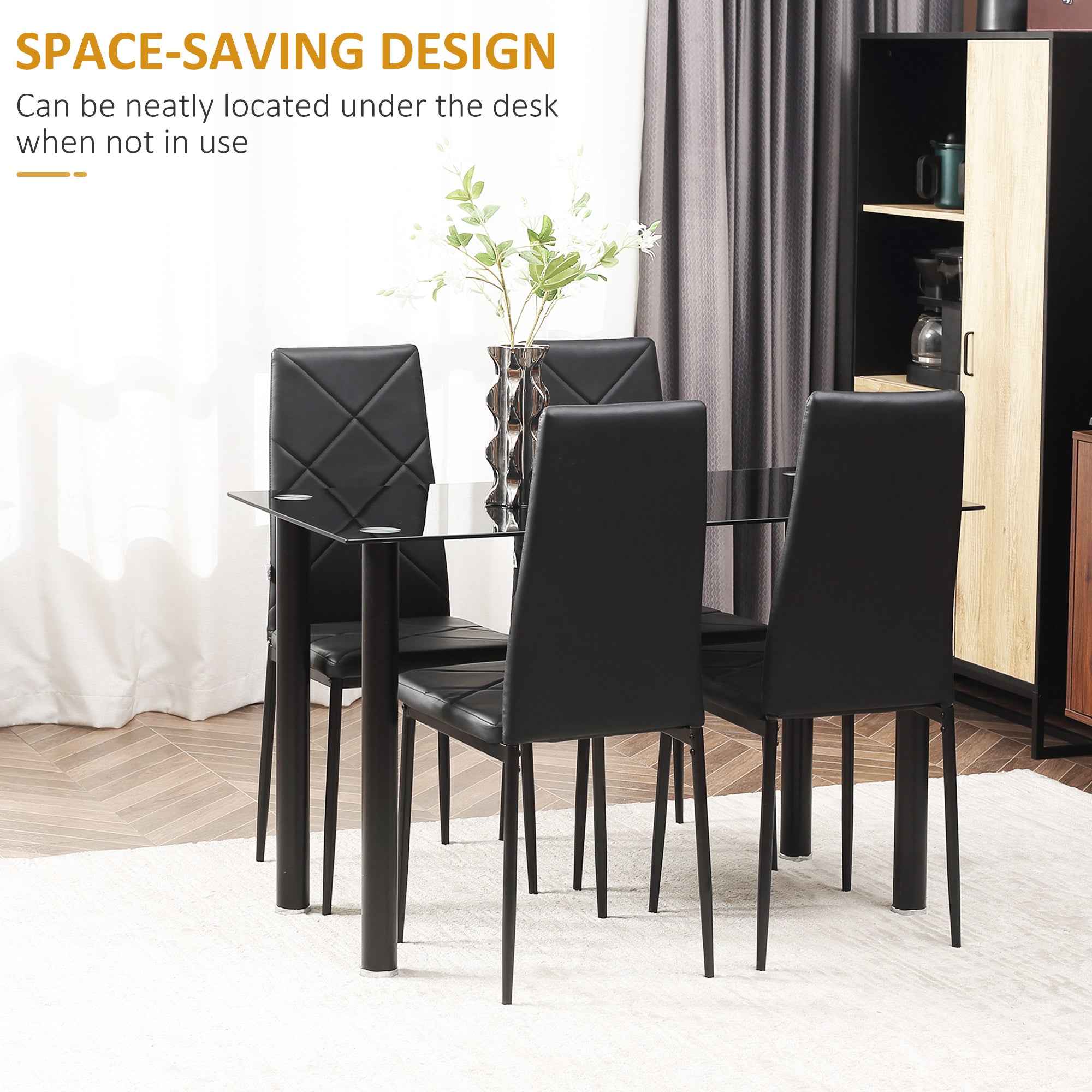 Adam Modern Space-Saving Dining Set for 4-Black
