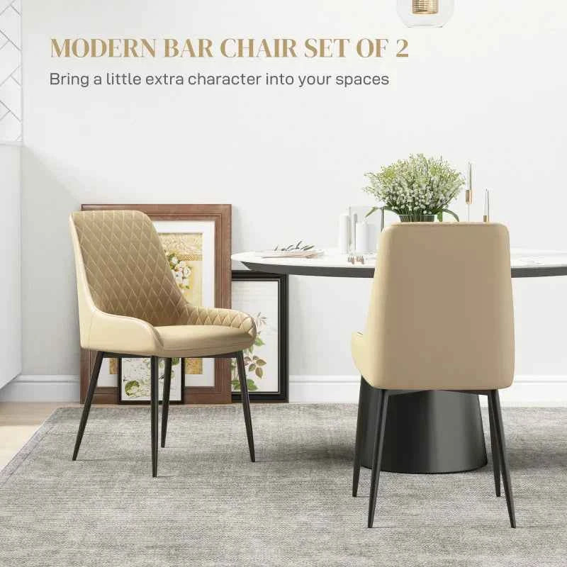 Blake Modern Dining Chairs with Diamond Tufting and Steel Legs-Set of 2-Khaki