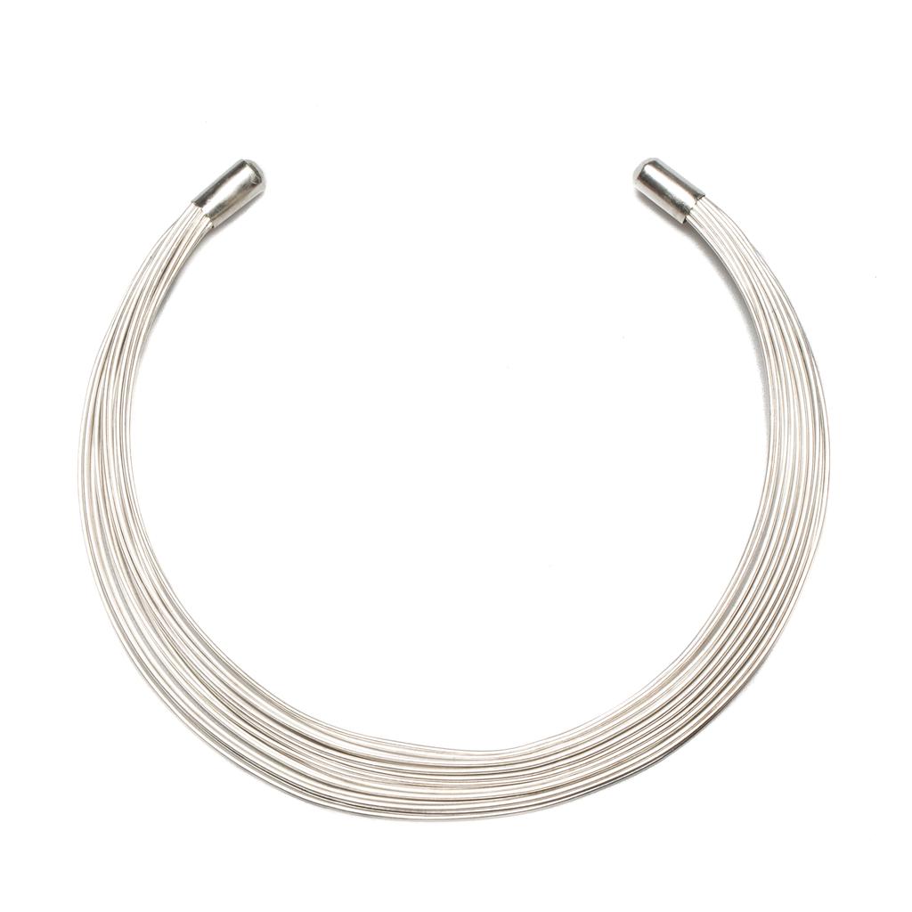 Multi Strand Wire Metal Collar Necklace - Silver Colour - Shopthatapp.ca