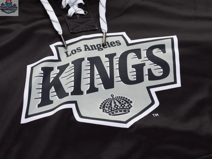 Los Angeles Kings hockey lace hoodie by Calhoun Surf N' Skate with detailed sublimation design, perfect match for Edmonton Oilers joggers.