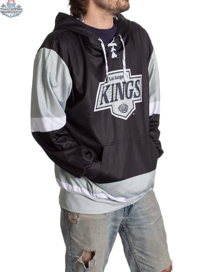 Calhoun Surf N' Skate Los Angeles Kings hockey lace hoodie showing front design and hood detail.