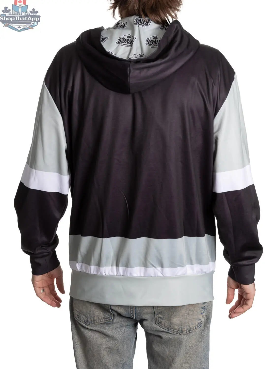 Los Angeles Kings hockey lace hoodie by Calhoun Surf N' Skate with sublimated team logo on the back, casual athletic style.