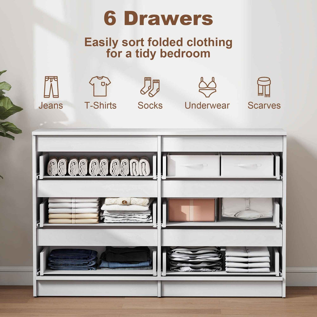 River 6 Drawer Dresser for Bedroom, Living Room or Hallway-White