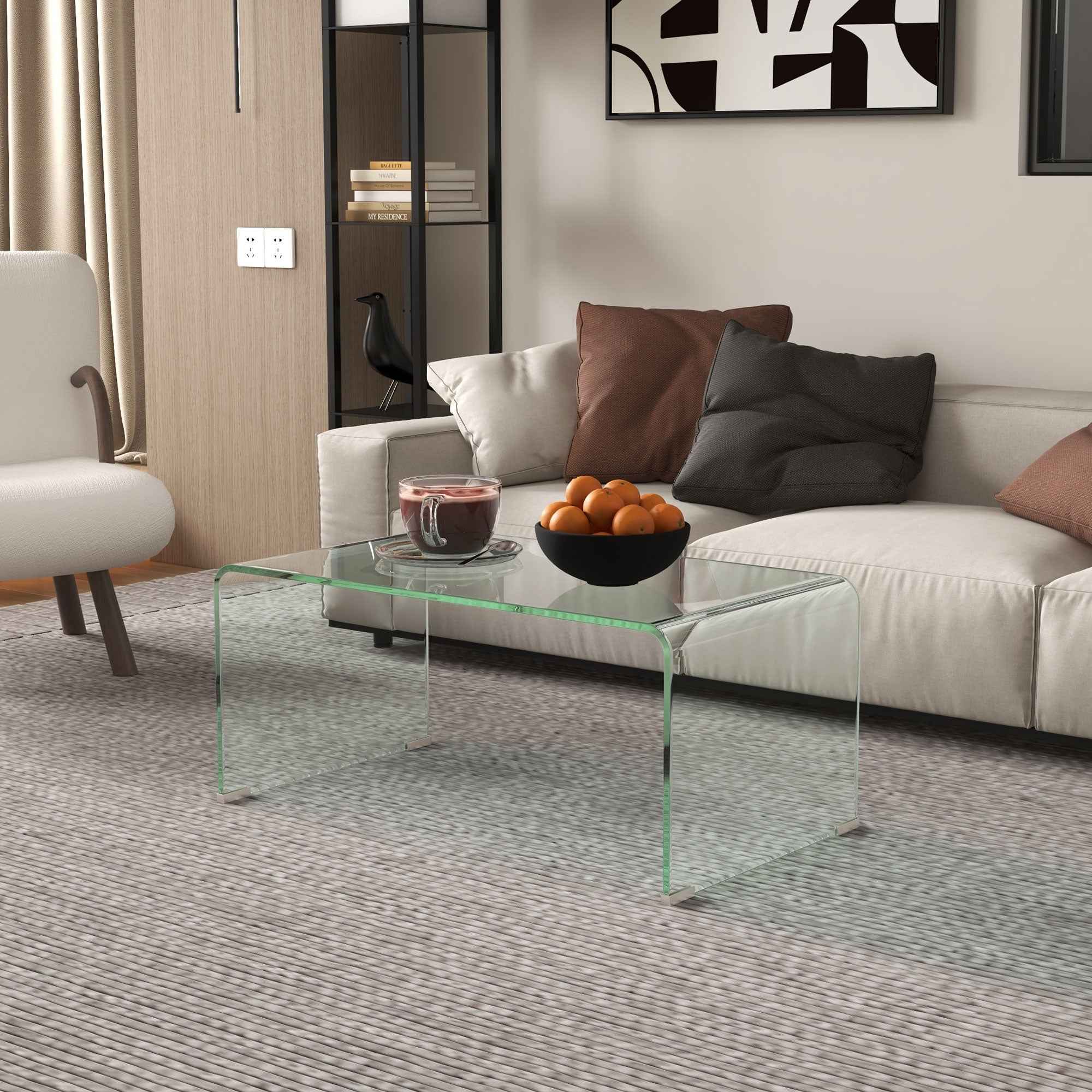 Sage Modern Glass Coffee Table with Safe Rounded Edges