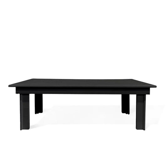 Black Hickory outdoor coffee table by Krikacy with a durable marine-grade polymer slatted rectangular design for patio use.