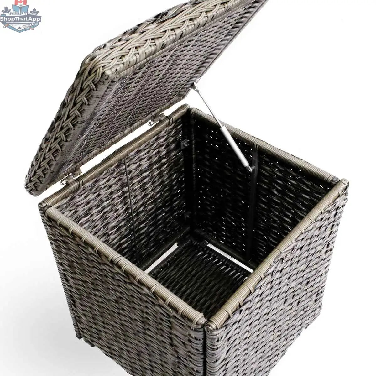 Krikacy Laguna Point brown wicker outdoor storage chest and end table with a sturdy, stylish design and storage space.