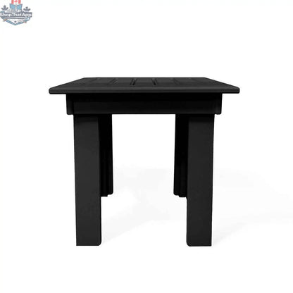 Krikacy Hickory outdoor end table with black marine-grade polymer slatted top, ideal for patio or outdoor space.