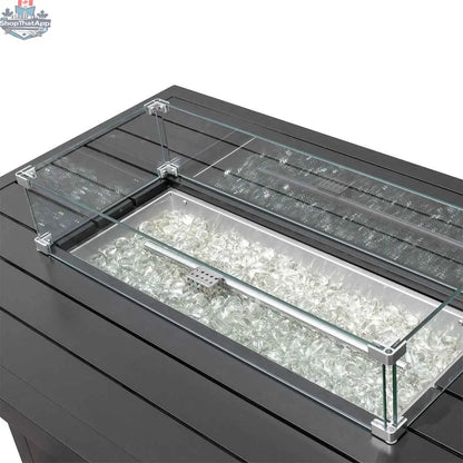 Krikacy 48-inch aluminum outdoor fire pit table with slatted top, rectangular design, perfect for patios and outdoor gatherings.
