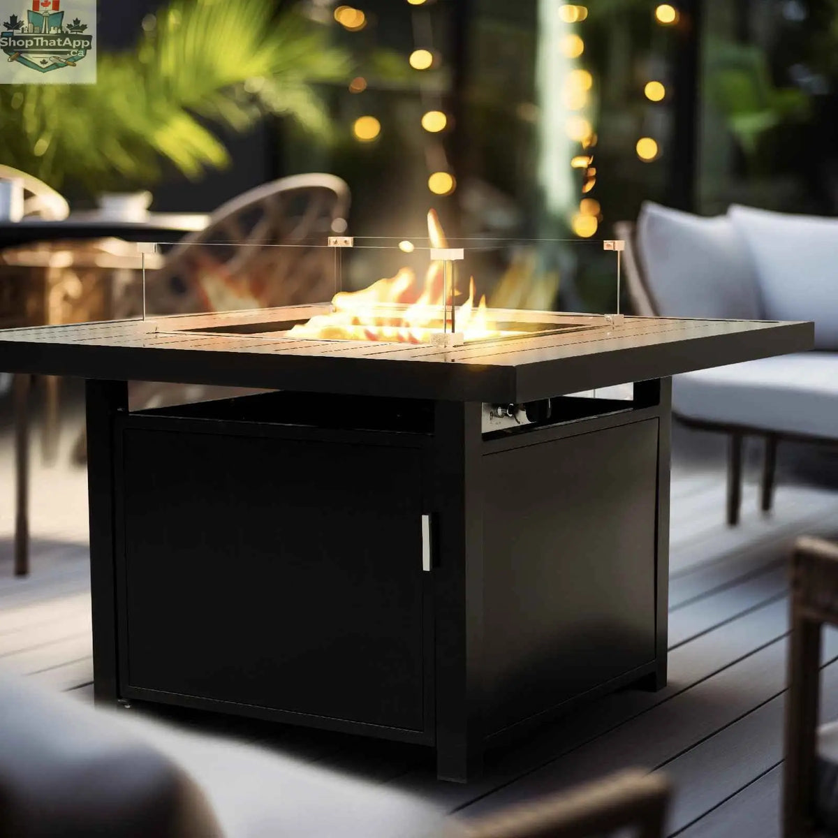 Krikacy aluminum outdoor fire pit table, 48-inch rectangular design, ideal for patio gatherings and outdoor entertainment.