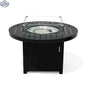 Round aluminum outdoor fire pit with slatted top, perfect for patio gatherings, by Krikacy.