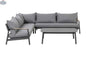 Krikacy Monti Nordic aluminum sectional set with grey cushions, featuring modern outdoor seating and sectional arrangement.