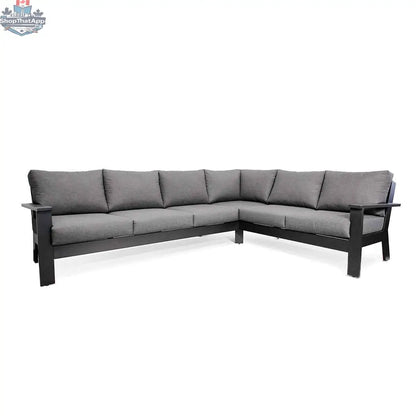 Magnolia black aluminum sectional sofa with Sunbrella® cast slate cushions, outdoor seating by Krikacy.