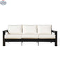 Krikacy Hickory outdoor sofa with black marine-grade polymer frame and Sunbrella canvas cushions, featuring bird's eye pattern.