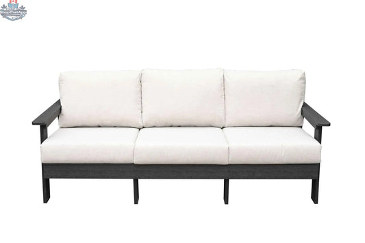 Krikacy hazelnut outdoor sofa with Sunbrella® cushions and durable polymer frame, suitable for patio or garden seating.
