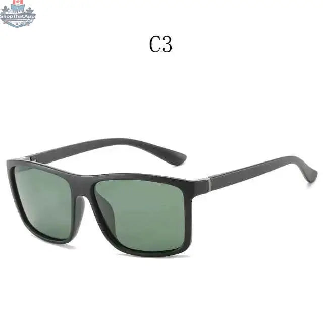 Pair of 777tech HD polarized sunglasses with black frames and dark tinted lenses, designed for UV protection and glare reduction.