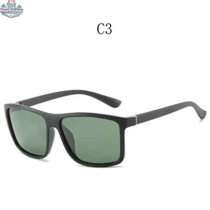 Pair of 777tech HD polarized sunglasses with black frames and dark tinted lenses, designed for UV protection and glare reduction.