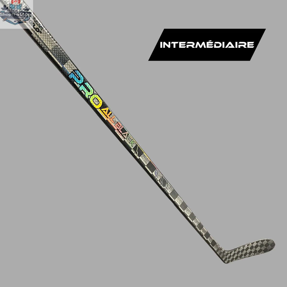 Black LabSports Pro All Black V2 intermediate hockey stick with sleek design and professional-grade performance features.