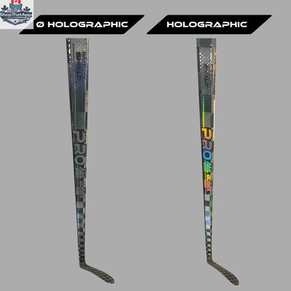 LabSports Pro All Black V2 hockey stick with holographic finish, designed for intermediate performance players.