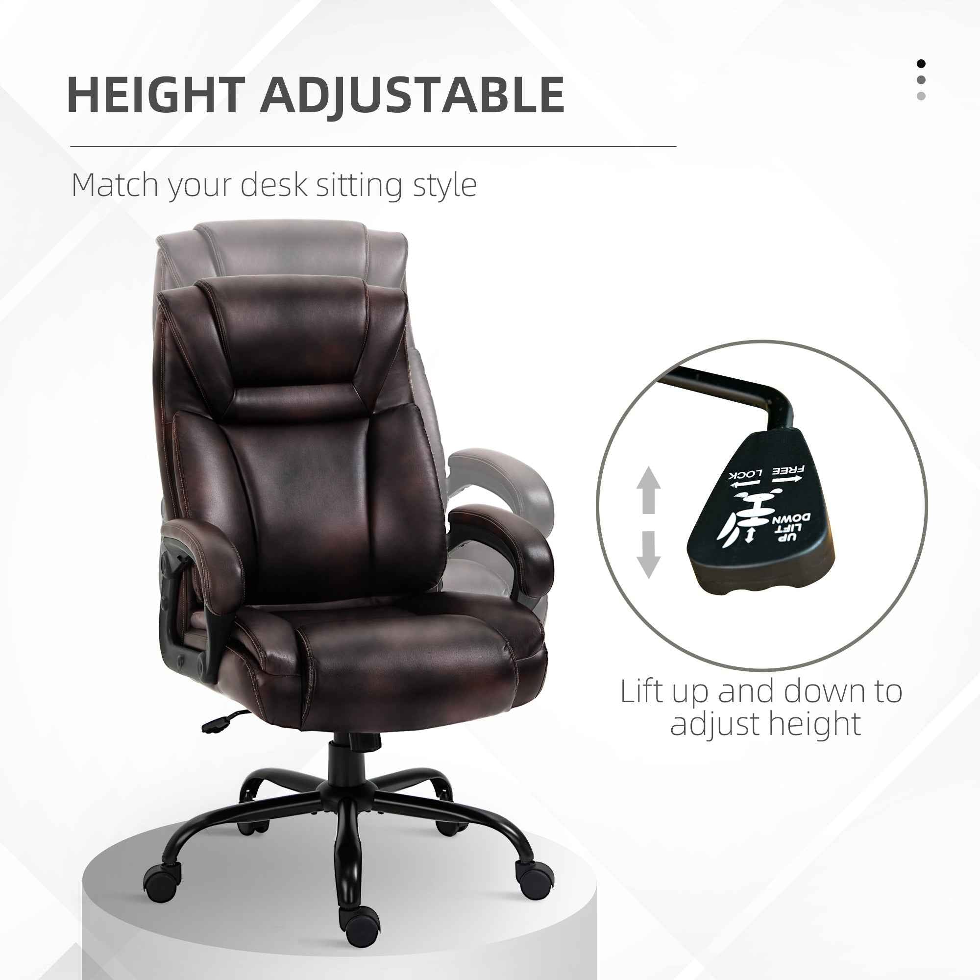 Joel Executive Office Chair with High Back, Adjustable Height and 400LBS Capacity-Brown