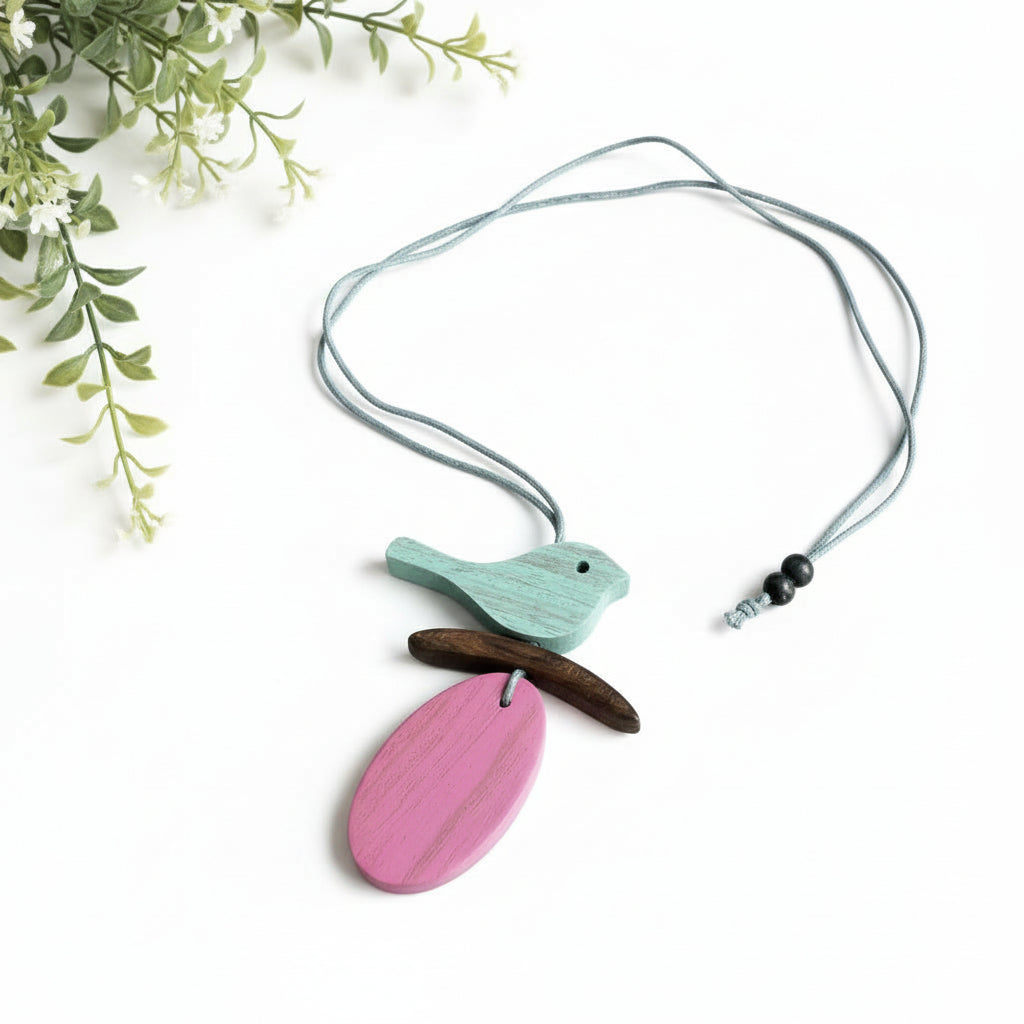 Wooden Bird Necklace on Branch - Unique Nature-Inspired Jewelry - Shopthatapp.ca