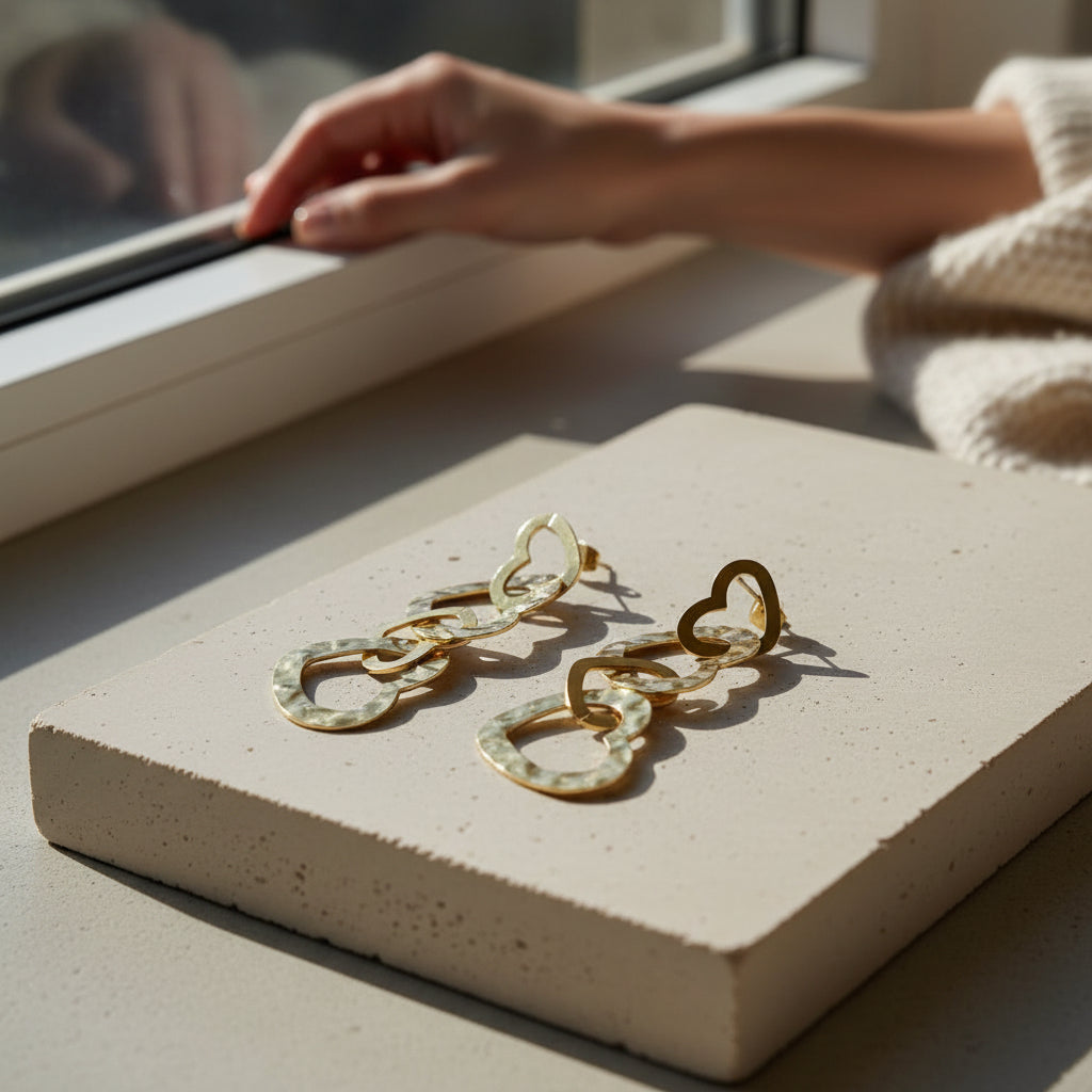 Linked Heart Earrings - Gold Stainless Steel - Shopthatapp.ca