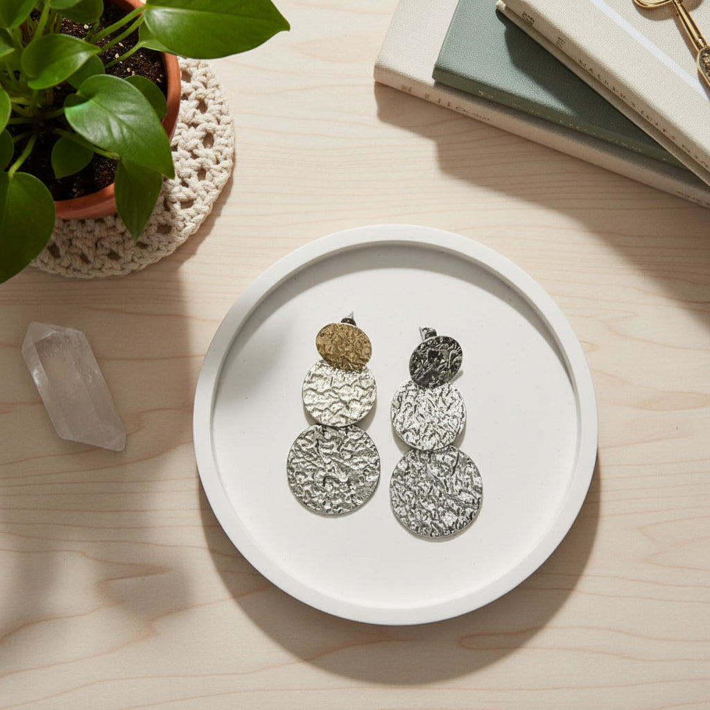 Triple Disc Earring - Grey Stainless Steel Design - Shopthatapp.ca