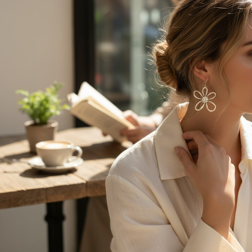 Open Flower Earrings Silver Plate - Delicate and Stylish Jewelry - Shopthatapp.ca