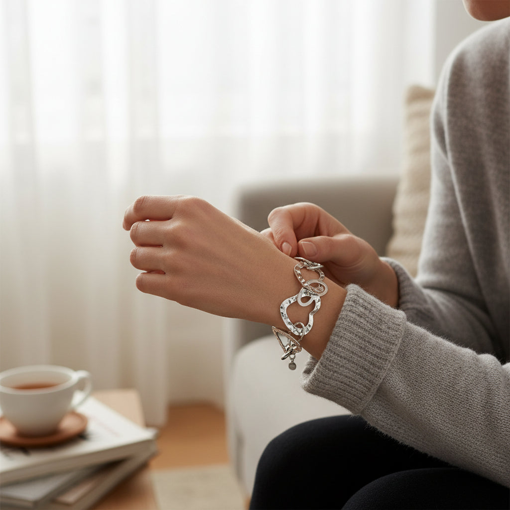 Linked Heart Bracelet - Grey Stainless Steel - Shopthatapp.ca