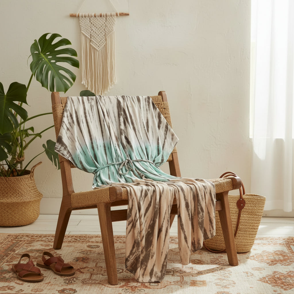 Tie Dye Kimono Mint Brown - Ombre Layering Piece for Summer - Shopthatapp.ca