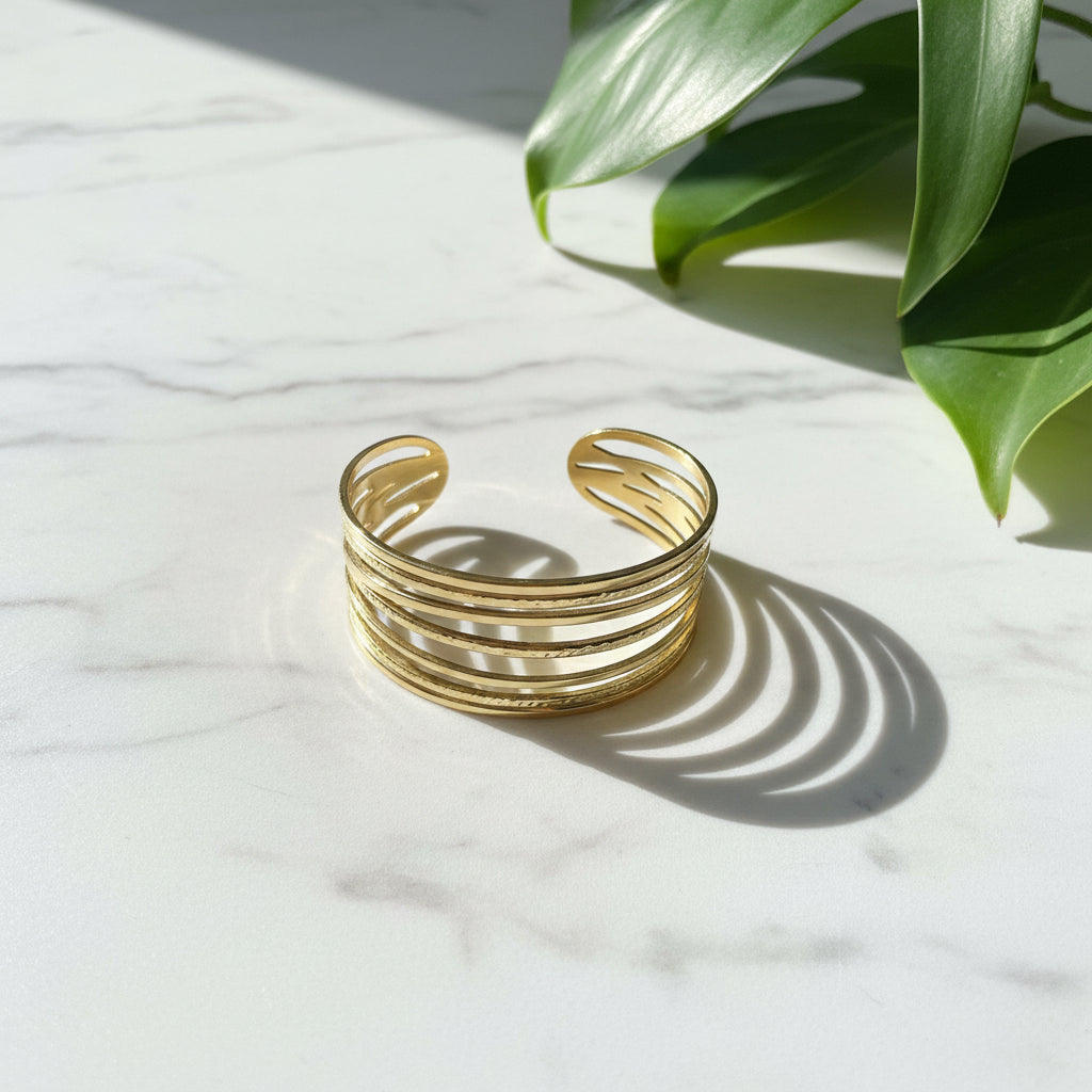 Multi Strand Gold Cuff Bracelet - Elegant Gold Stainless Steel Design - Shopthatapp.ca