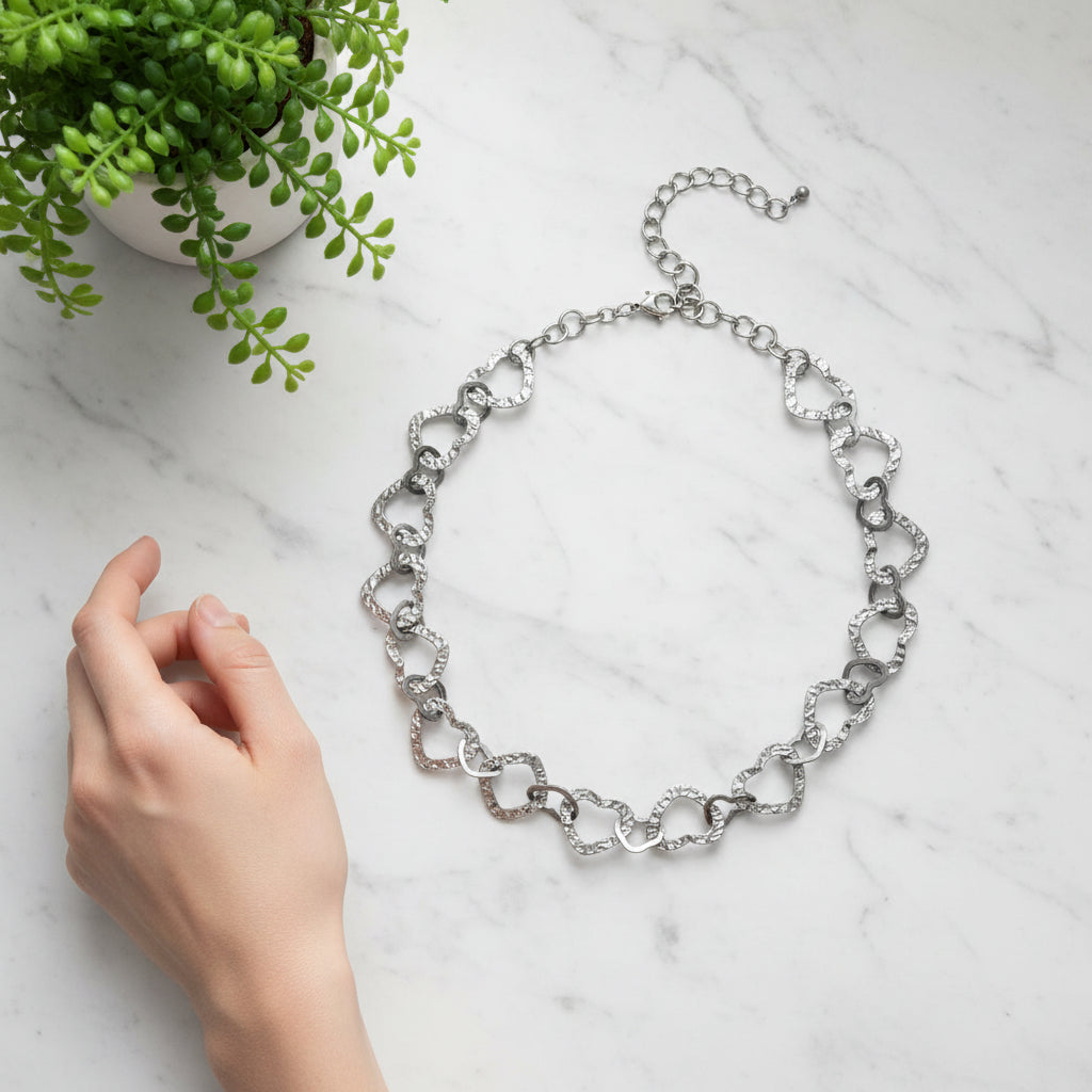 Linked Heart Necklace - Grey Stainless Steel - Shopthatapp.ca