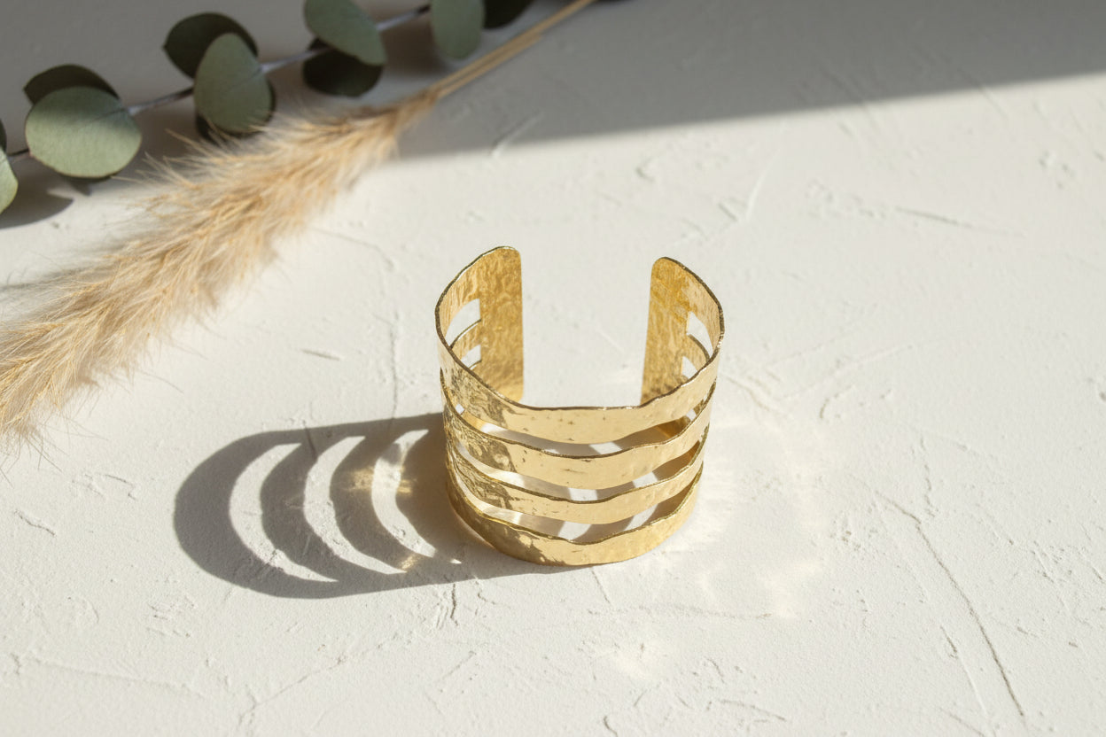 Large Four Bar Cuff Gold Stainless Steel Bracelet - Shopthatapp.ca