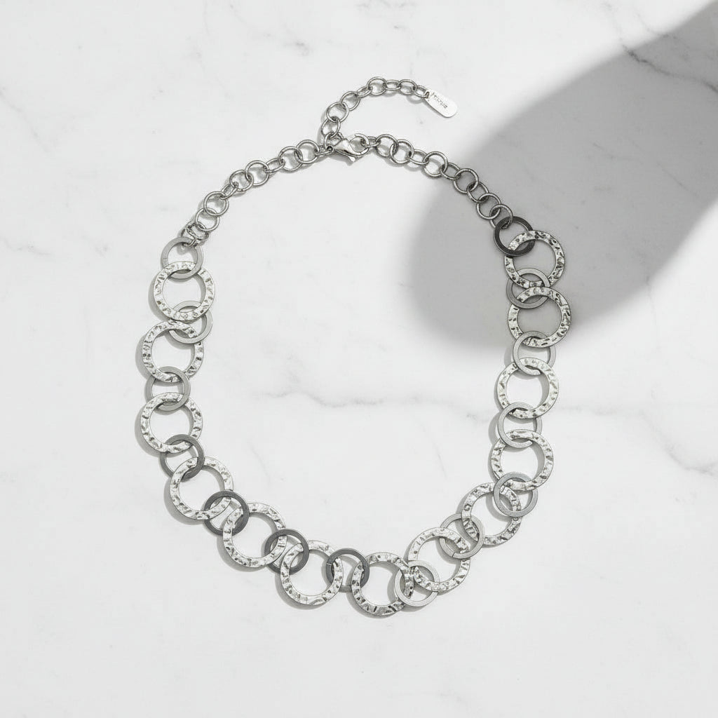 Linked Hoop Necklace - Grey Stainless Steel - Shopthatapp.ca
