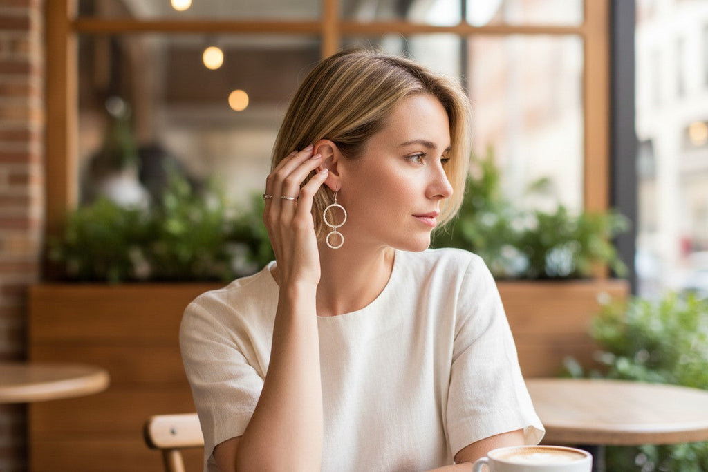 Double Hoop Silver Earrings in Stylish Metal Design - Shopthatapp.ca