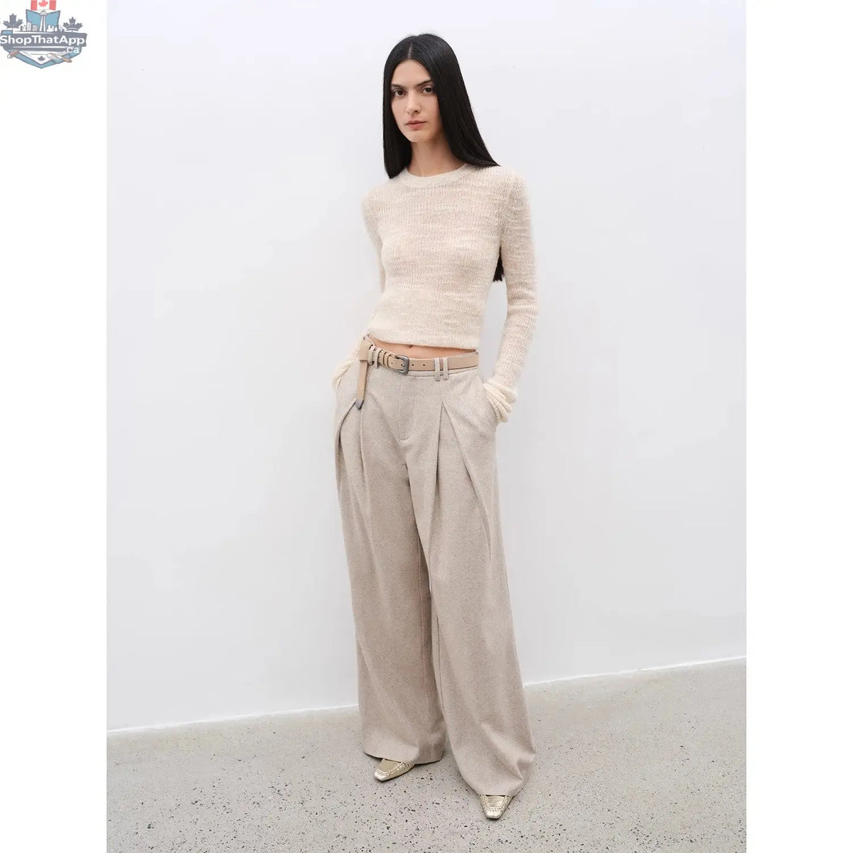 City Stroll Wool-Blend Wide-Leg Trousers - Casual and Relaxed Double-Pleated Design - Shopthatapp.ca