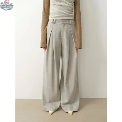City Stroll Wool-Blend Wide-Leg Trousers for a Relaxed Autumn Look - Shopthatapp.ca