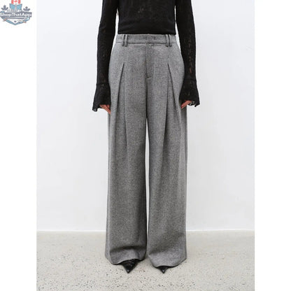 City Stroll Wool-Blend Wide-Leg Trousers for a Relaxed Autumn Look - Shopthatapp.ca