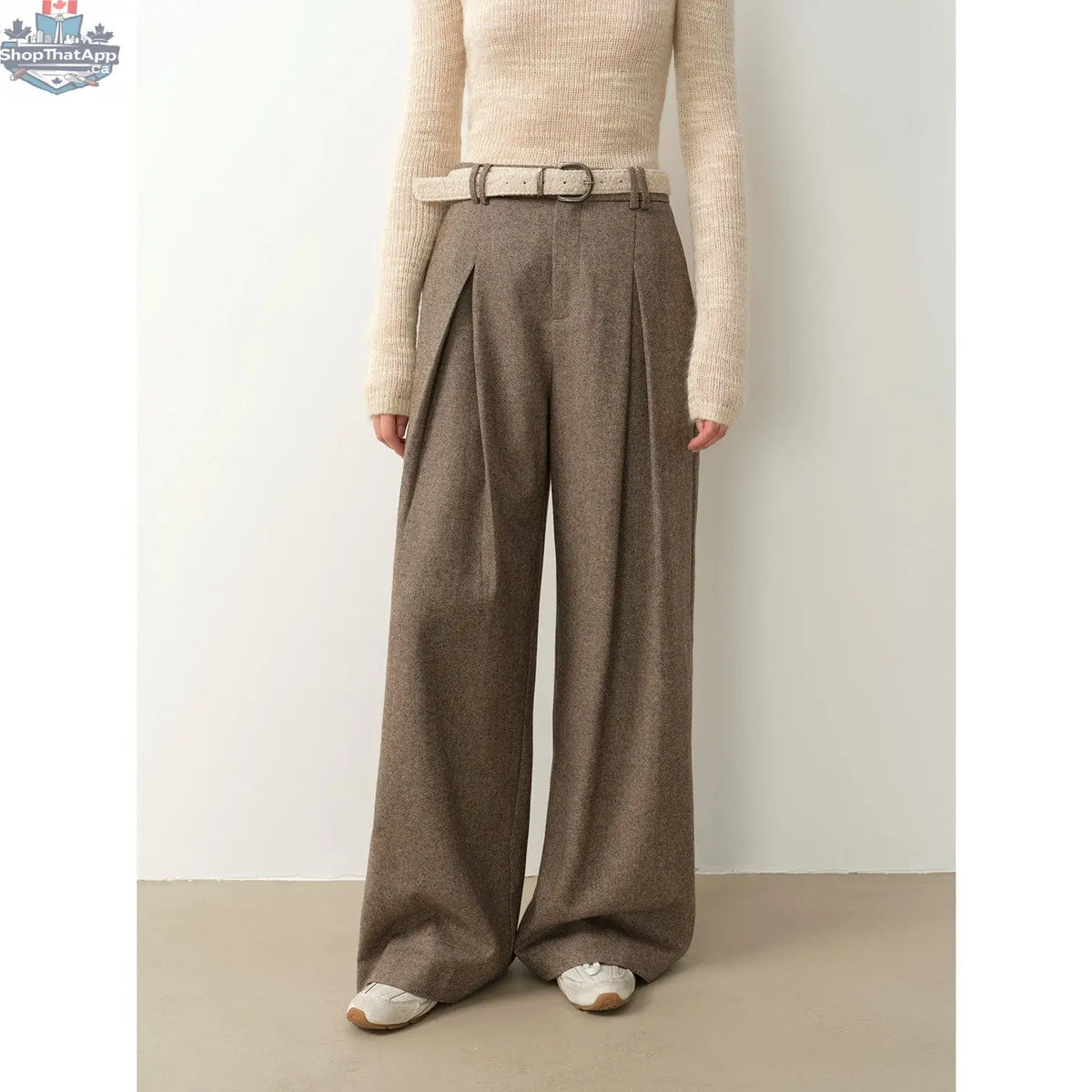 City Stroll Wool-Blend Wide-Leg Trousers for a Relaxed Autumn Look - Shopthatapp.ca