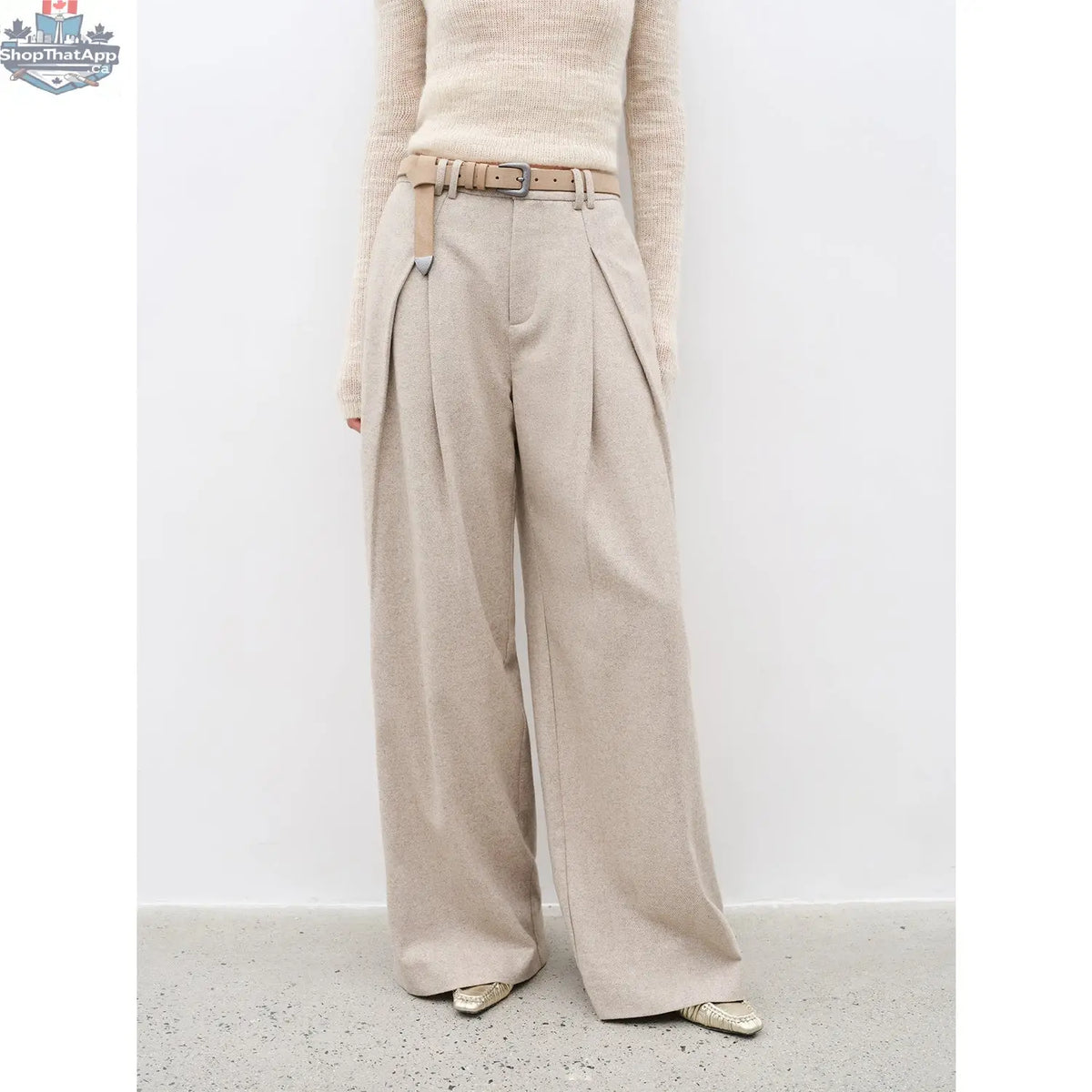 City Stroll Wool-Blend Wide-Leg Trousers for a Relaxed Autumn Look - Shopthatapp.ca