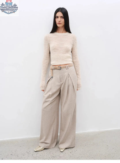 City Stroll Wool-Blend Wide-Leg Trousers for a Relaxed Autumn Look - Shopthatapp.ca