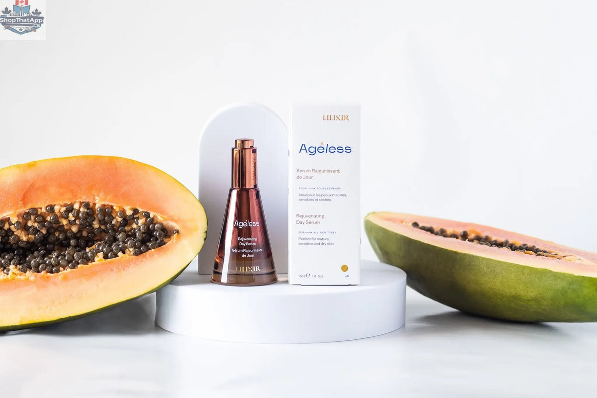 LILIXIR Gift Set Morning Routine with rejuvenating serum containing papaya extract and skincare products for radiant skin.