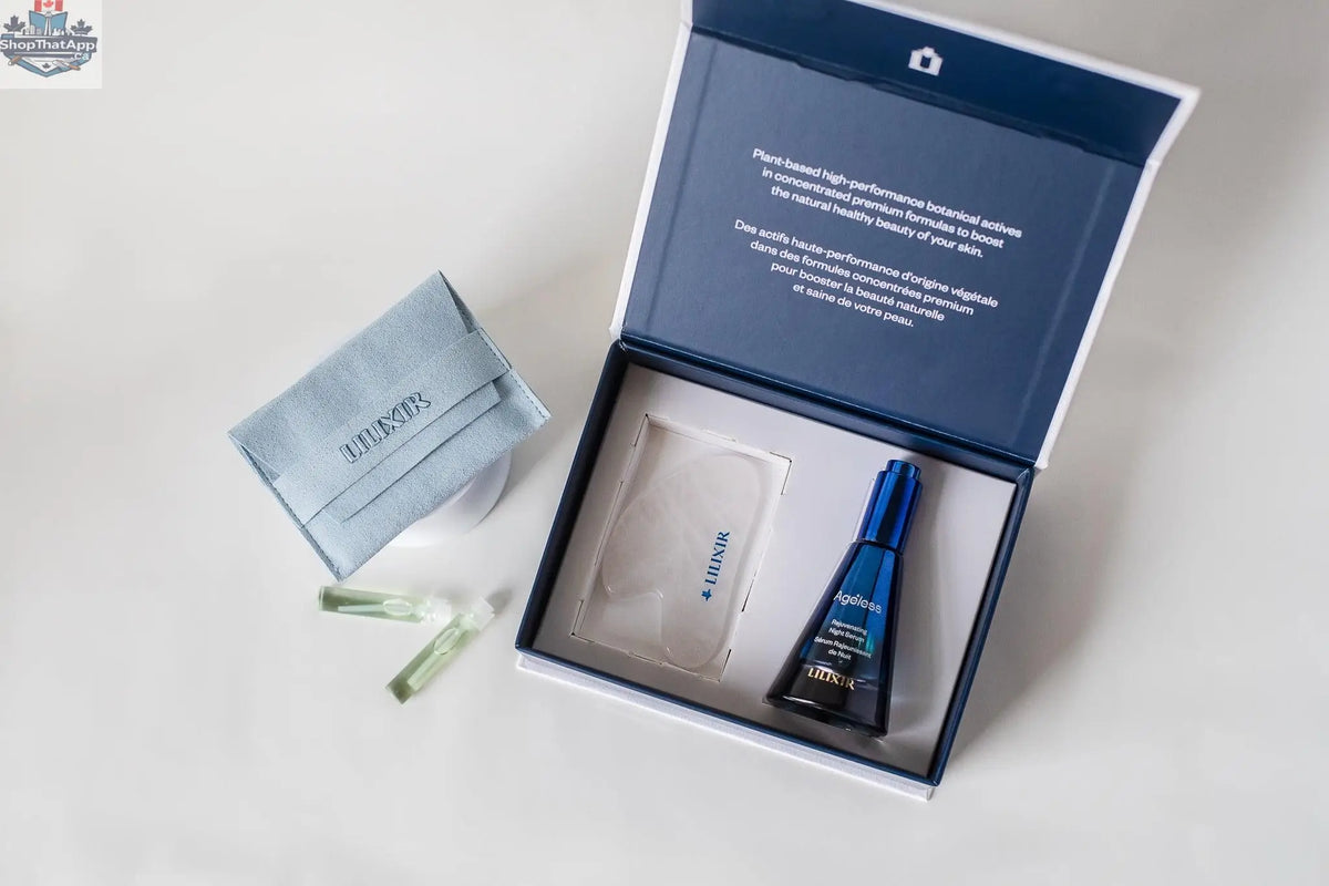 LILIXIR gift set with white gua sha and night serum for skincare and relaxation in a sleek, elegant package.