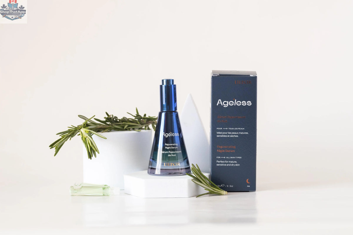 LILIXIR Ageless Rejuvenating Night Serum bottle with dropper, showcasing sleek packaging and product details.