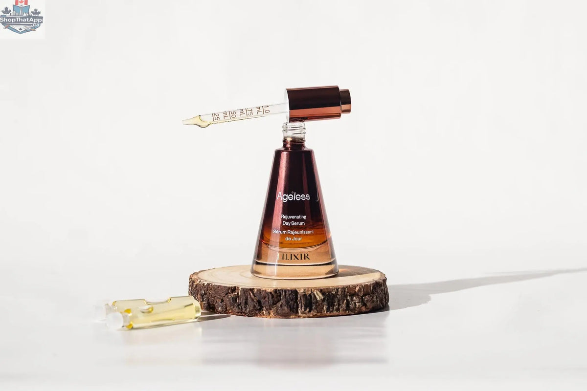LILIXIR Ageless Rejuvenating Serum in a clear bottle, showcasing a sleek design and dropper applicator for youthful skin and radiance