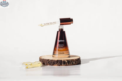 LILIXIR Ageless Rejuvenating Serum in a clear bottle, showcasing a sleek design and dropper applicator for youthful skin and radiance